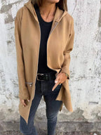 Damen lässiger Mantel mit Kapuze und asymmetrischem Schnitt EB