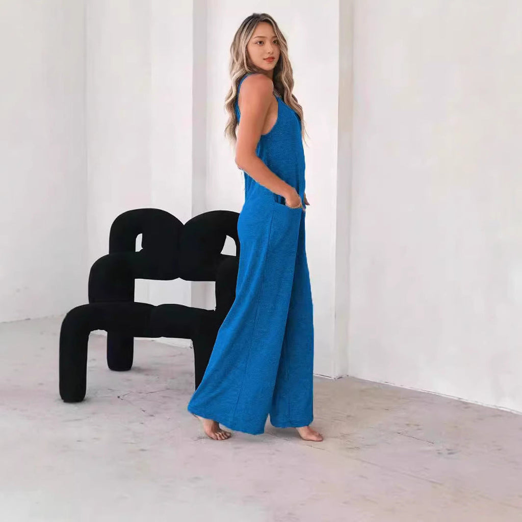 Damen Luftiger Jumpsuit mit Taschen und Spaghettiträgern EB