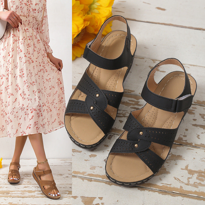 Damen Bequeme Riemchen-Sandalen mit verstellbarem Klettverschluss und anatomischem Fußbett EB