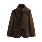 Damen eleganter Wintermantel mit schickem Kragen und passendem Schal EB