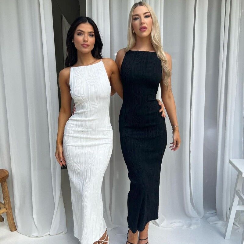 Damen Elegantes bodenlanges Kleid mit strukturiertem Design EB