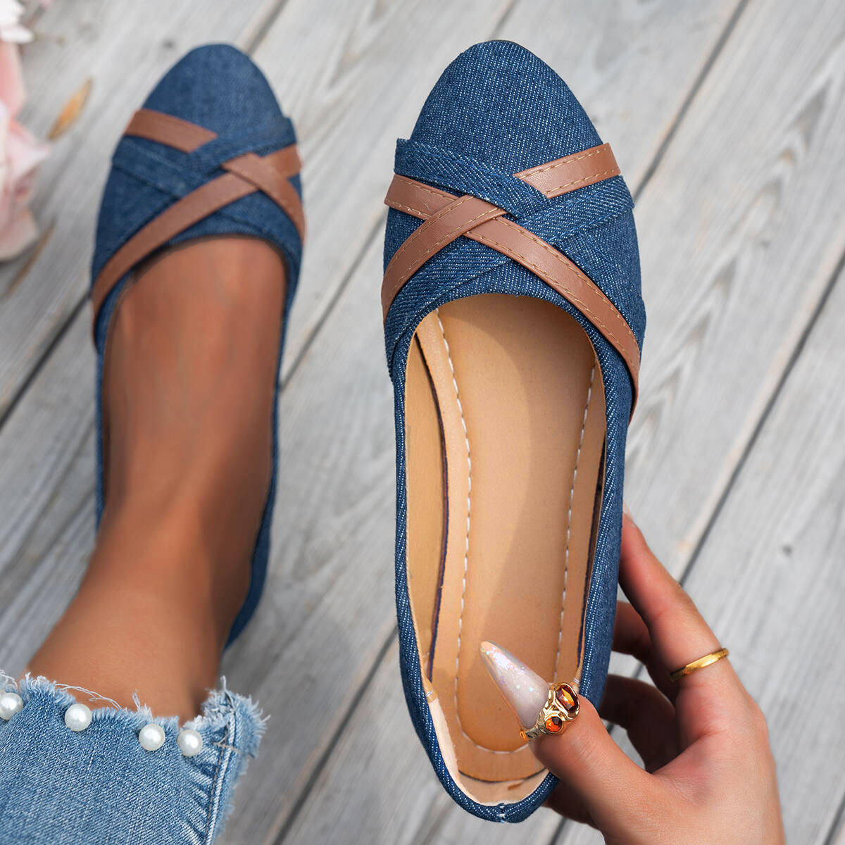 Damen elegante Ballerinas mit gekreuzten Riemen EB