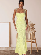 Damen Elegantes Langarm Abendkleid mit floralem Jacquard-Muster und zartem Rückenausschnitt EB