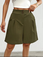 Damen Hochtaillierte Shorts mit doppeltem Knopfverschluss und Falten EB