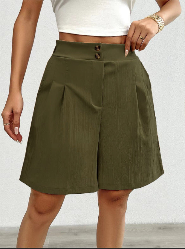 Damen Hochtaillierte Shorts mit doppeltem Knopfverschluss und Falten EB