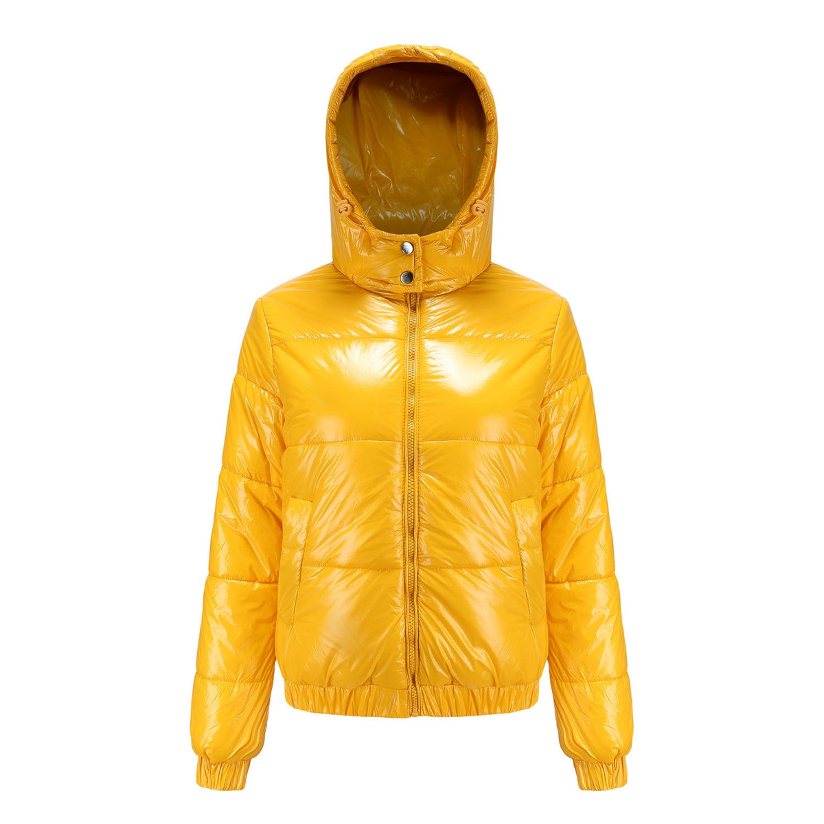 Damen Hochglänzende Steppjacke mit abnehmbarer Kapuze EB