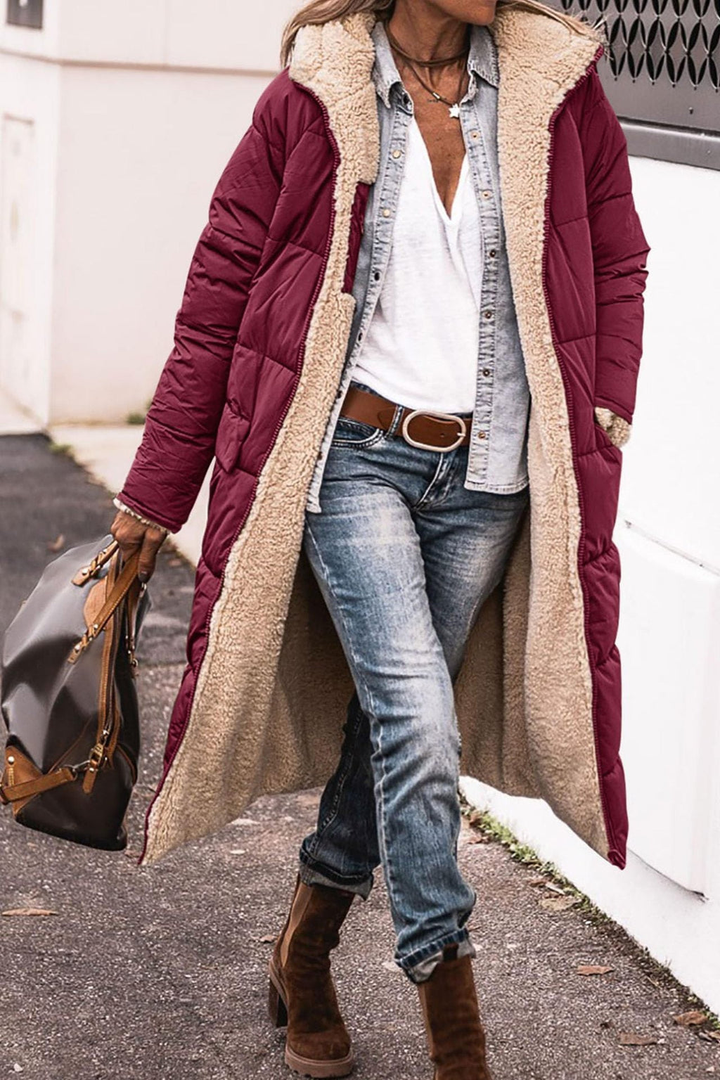 Damen Lange Gefütterte Winterjacke mit Luxuriösem Innenfutter EB
