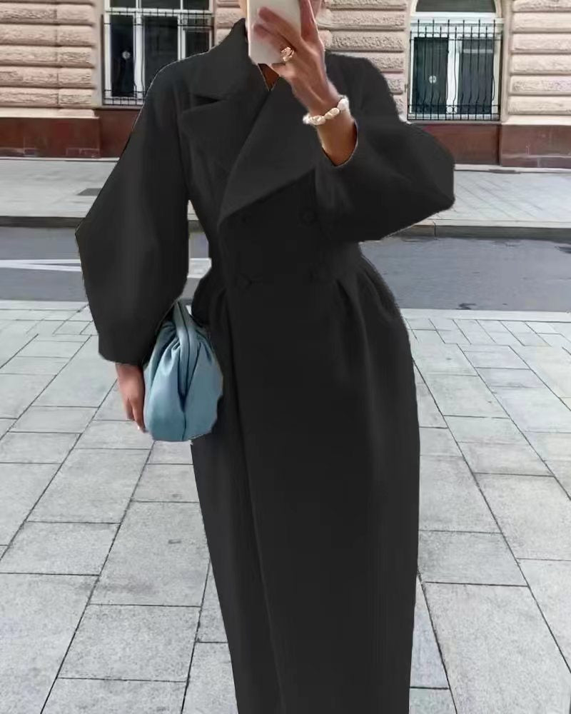 Damen eleganter Trenchcoat mit hohem Schlitz und Puffärmeln EB