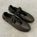 Damen bequeme Ballerinas mit elastischem Riemen und geschmeidiger Lederoberfläche EB