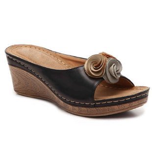 Damen Bequeme Keil-Sandalen mit dekorativem Blumenapplikation EB