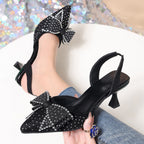 Damen Slingback-Pumps mit schimmernden Strassverzierungen und eleganter Schleifenoptik EB