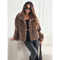 Damen Kunstpelz Leopardenmuster Jacke EB