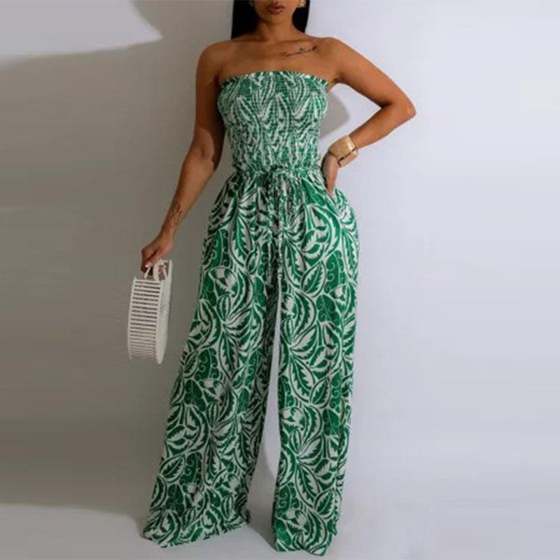 Damen One-Shoulder Jumpsuit mit floralem Design und elastischem Oberteil EB