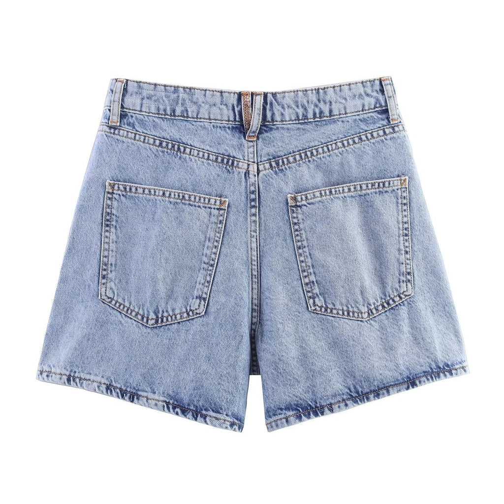 Damen Jeansshorts im lässigen Vintage-Stil mit hohem Bund und seitlichen Schlitzen EB