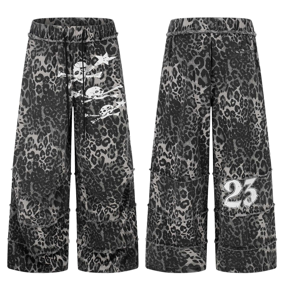 Weite Damen-Cargoshorts mit Fransen und Totenkopf-Print