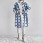 Women's teddy coat with large check pattern, shirt collar, and button closure Mune Fashion