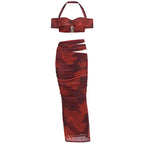 Damen Crop-Top und Maxi-Rock Set mit raffiniertem Rüschen-Design EB