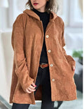 Damen Fleece-Hoodie-Mantel mit Knopfleiste und geripptem Design EB