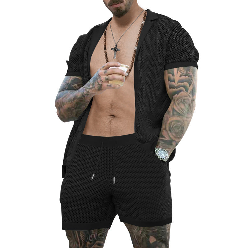 Herren-Strickset: Cardigan und Shorts