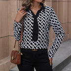 Damen Elegante Bluse mit modernem grafischem Muster und Krawattenverschluss EB