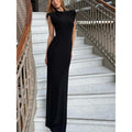 Damen Elegantes Maxikleid mit Schulterpolster und tailliertem Schnitt EB