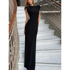 Damen Elegantes Maxikleid mit Schulterpolster und tailliertem Schnitt EB