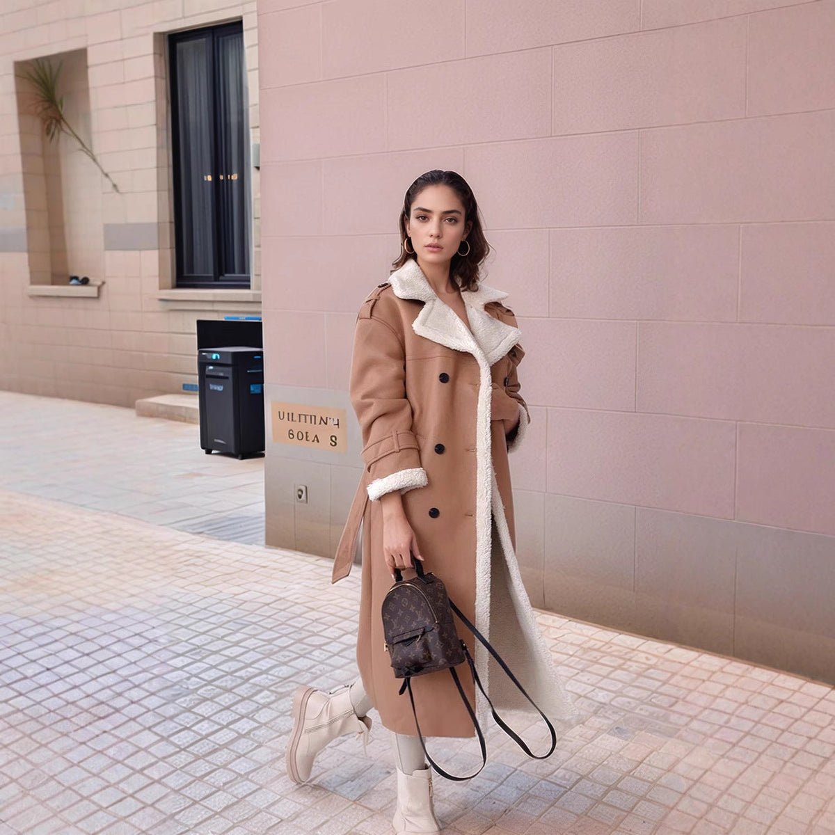 Damen gefütterter Longcoat mit schickem Kragen EB