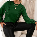Damen elegante Bluse mit Rüschendetails und lockeren Ärmeln EB