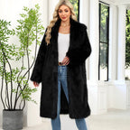 Damen Flauschiger Kunstpelzmantel mit elegantem Revers EB
