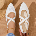 Damen elegante Ballerinas mit kreuzendem Riemen und atmungsaktivem Obermaterial EB