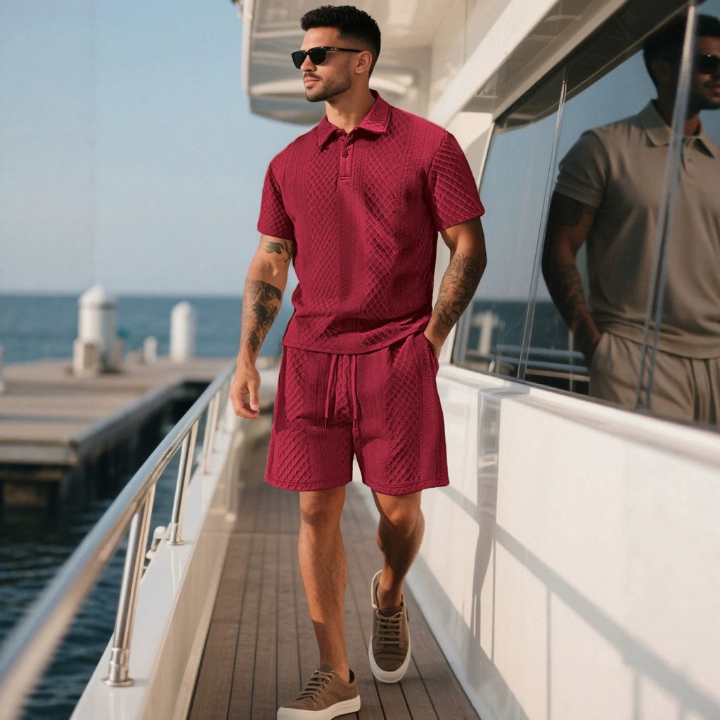 Strukturierte Herren-Loungeshorts mit elastischem Bund, Kordelzug und Seitentaschen