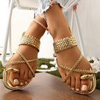 Damen Bequeme Riemchen-Sandalen mit geflochtenem Design EB