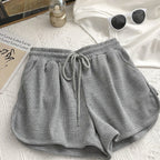 Damen lässige Waffelstruktur-Shorts mit verstellbarem Kordelzug und elastischem Bund