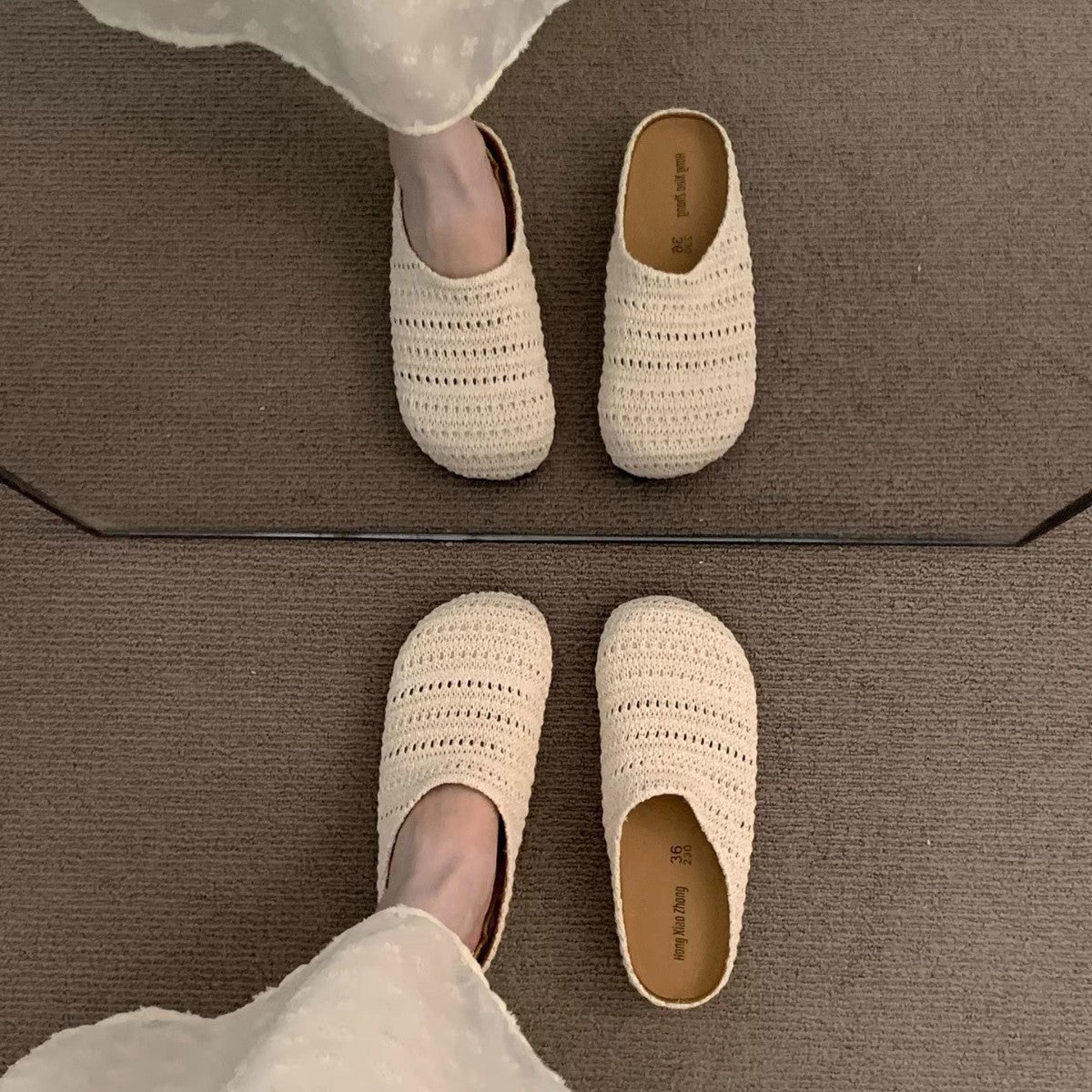 Damen bequeme Slipper aus atmungsaktivem Textilmaterial EB