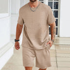Leichtes Herren-Freizeitset in Waffelstruktur mit Rundhals-T-Shirt und Shorts