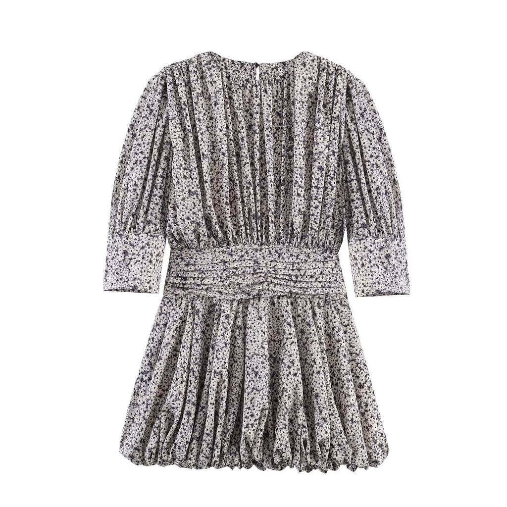 Damen Blumenkleid mit raffinierten Volants und elastischem Taillenbund EB
