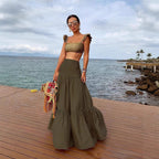 Damen Crop-Top und Rock Set mit Rüschen und floralem Muster EB