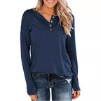 Damen modisches Langarm-Henley-Shirt mit Knopfleiste EB