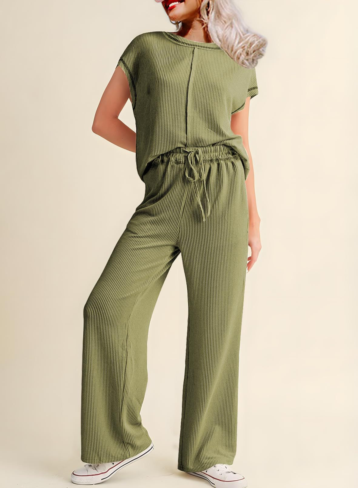 Damen lässiges Jumpsuit mit weit geschnittenem Bein und elastischem Bund EB