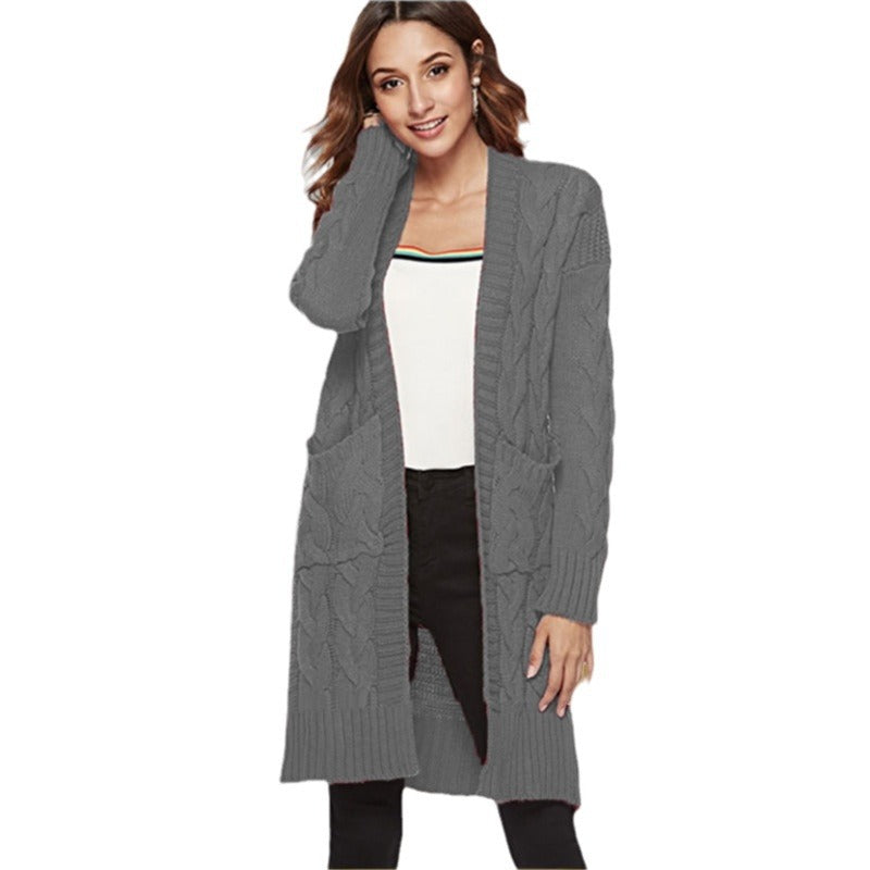 Damen Strickmantel mit voluminösen Ärmeln und praktischen Taschen EB