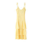 Damen elegantes Maxikleid mit fließendem Rock und zarten Spaghetti-Trägern EB