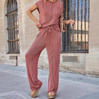 Damen lässiges Jumpsuit mit weit geschnittenem Bein und elastischem Bund EB