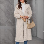 Damen Fluffy Mantel mit Kapuze und Knopfverschluss EB