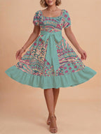 Damen A-Linien-Kleid mit floralen Motiven und taillierbarem Gürtel EB