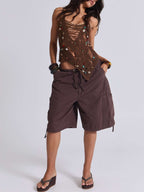 Damen lässige kurze Cargo-Shorts mit verstellbarem Bund und praktischen Taschen EB