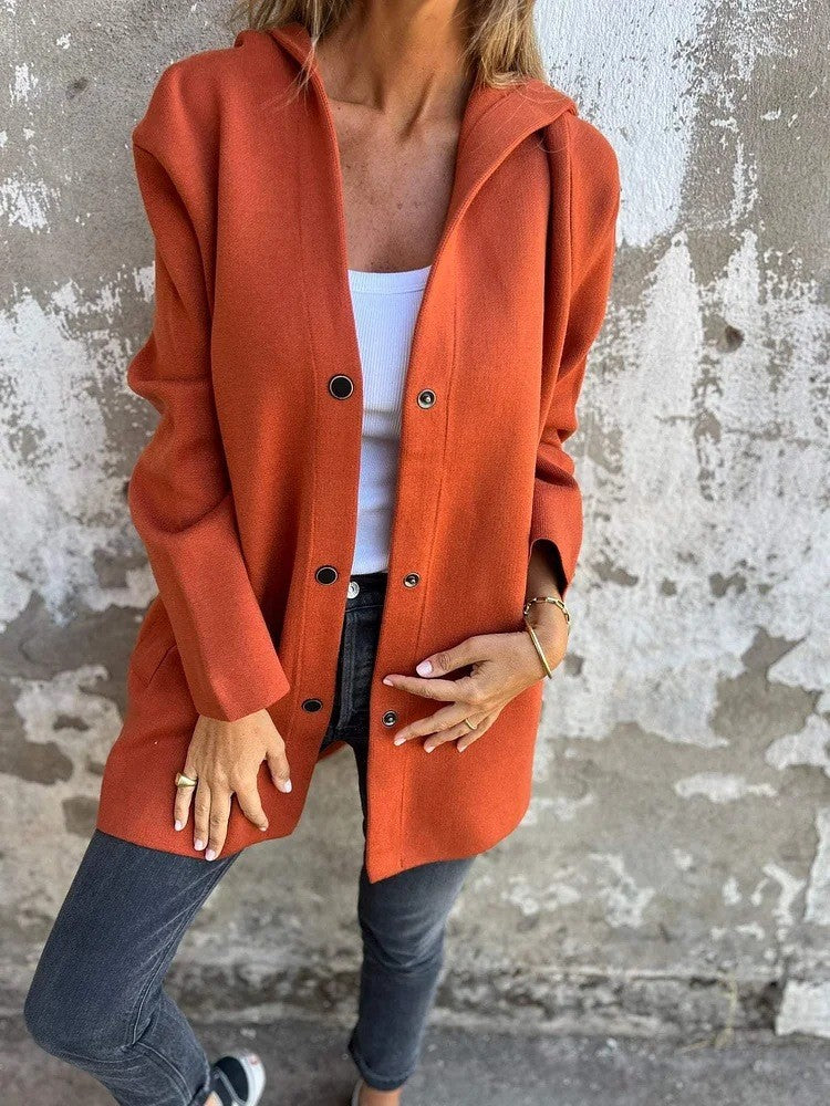 Damen nan Kapuzenmantel mit Druckknopfleiste und geradem Oversize-Schnitt EB