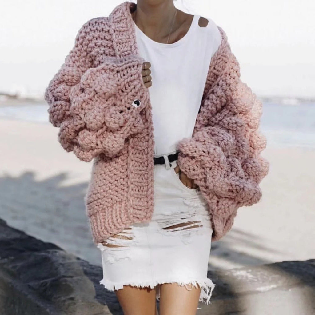 Damen Grob gestrickter Oversized Cardigan mit voluminösen Ärmeln EB