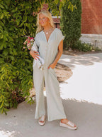 Damen Weitgeschnittener Jumpsuit mit Knopfleiste und Taschen EB