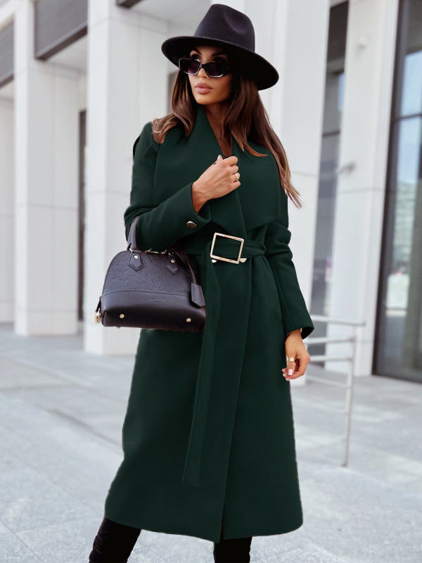 Damen Eleganter Trenchcoat mit Gürtel und strukturiertem Stoff EB