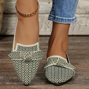 Damen Ballerinas mit modischem Schleifenmuster und bequemer Sohle EB